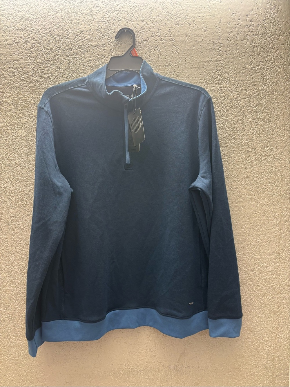 Men's Navy Half-Zip Pullover Sweatshirt with Light Blue Trim